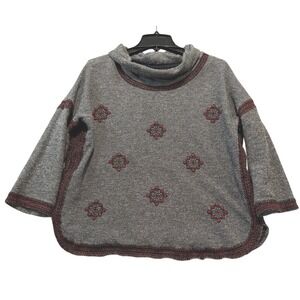 Lucky Lotus Gray Embroidered Tassel Trim Tunic Sweater Top Women's Size‎ L